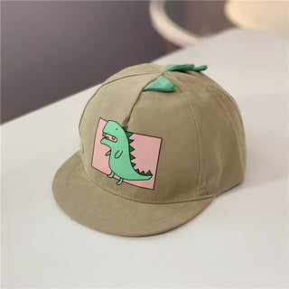 Kid's brown summer cap with green dinosaur print